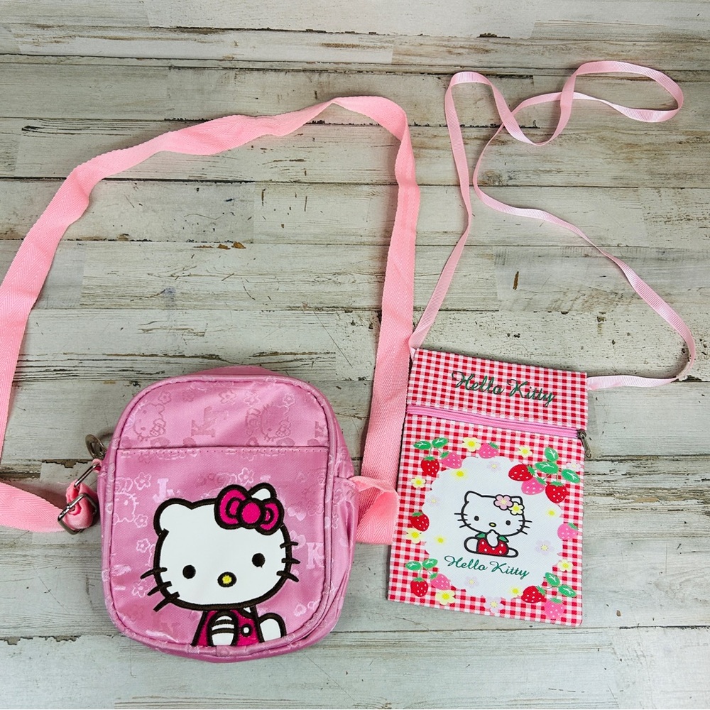 Lot Of 2 Pink Hello Kitty Girls Children Kids, Cute Canvas Crossbody Bag Purses